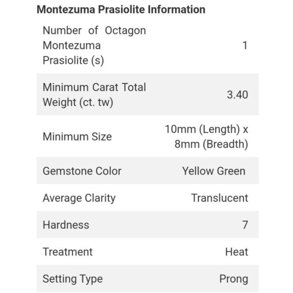 Montezuma ✦ Prasiolite Solitaire Ring ✦ 3.40ct Green Quartz S925 Platinum Sz 9 - Picture 14 of 17